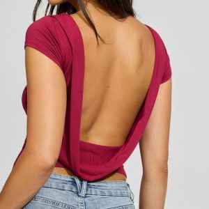 Cowl Back Short Sleeve Top